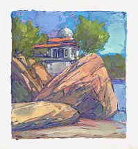 * Agios Georgios, Lesvos, 2-1/2 x 2-1/4 inches, gouache on paper