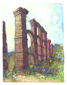 * Roman Aqueduct, Lesvos 4-3/4 x 3-3/4 inches, gouache on paper