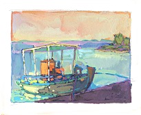 * Dimitrios, Lesvos, Greece, 2 x2-1/2 inches, gouache on paper