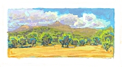 * East of Eressos, 1 x 2-1/4 inches, gouache on paper