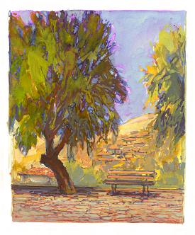 * Eressos Town, Lesvos, 4 x 3-1/2 inches, gouache on paper