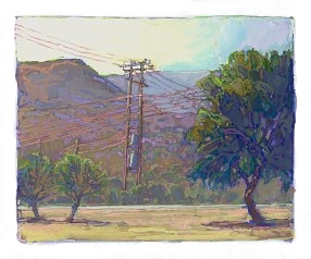 * Power Lines near Parakila, 3 x 3-1/2 inches, gouache on paper
