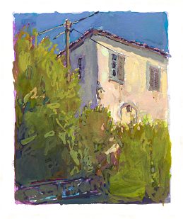 * Plomari, 3-1/4 x 2-1/2 inches, gouache on paper