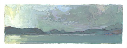 * Pylos Harbor, 1999, 1-3/4 x 5-1/4 inches, gouache on paper