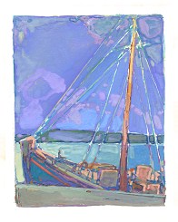 * Boat at Thermi, 2-7/8 x 2-1/4 inches, gouache on paper