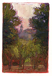 * View to San Pancrazio, 4 x 2-13/16 inches, gouache on paper 