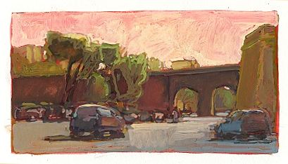 * Via Bonnet, Rome, 2-7/8 x 5-1/2 inches, gouache on paper