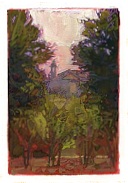 * View to San Pancrazio, 4 x 2-13/16 inches, gouache on paper 